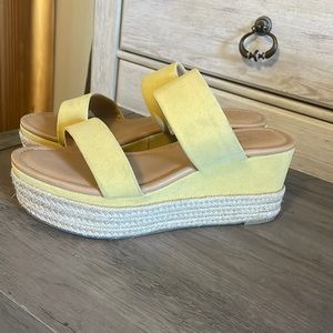 Yellow suede wedges